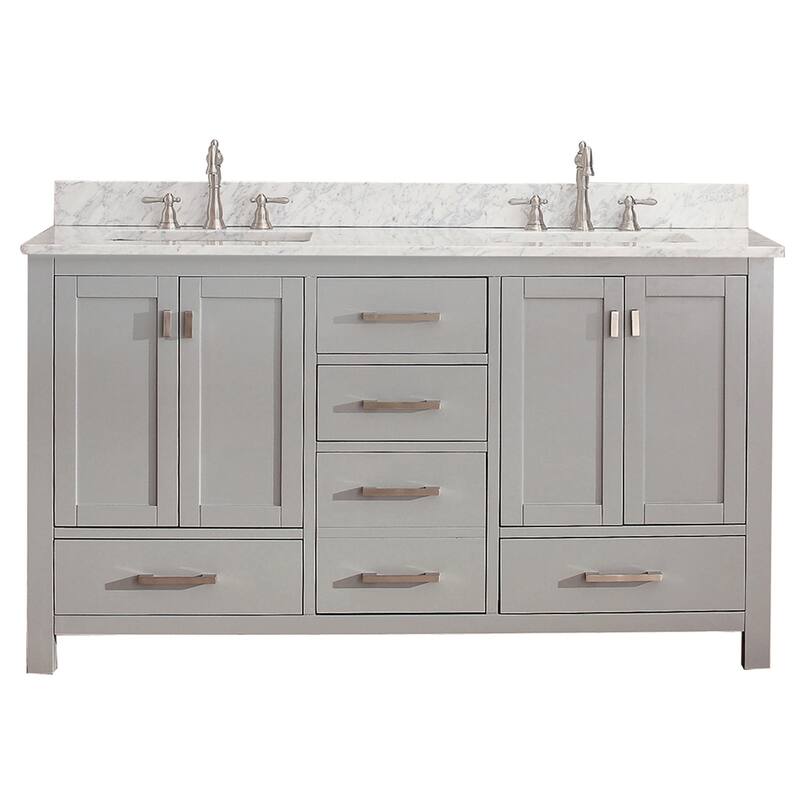 Avanity Modero 61-inch Double Vanity Combo in Chilled Gray with Top and Sink - Carrara White Marble Top