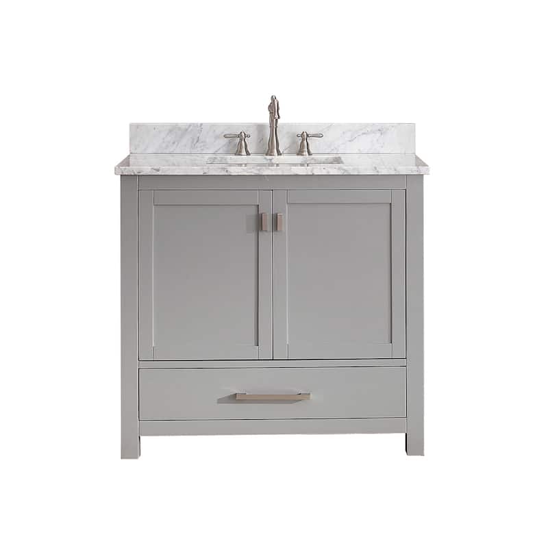 Avanity Modero 37-inch Vanity Combo in Chilled Gray with Top and Sink - Carrara White Marble Top
