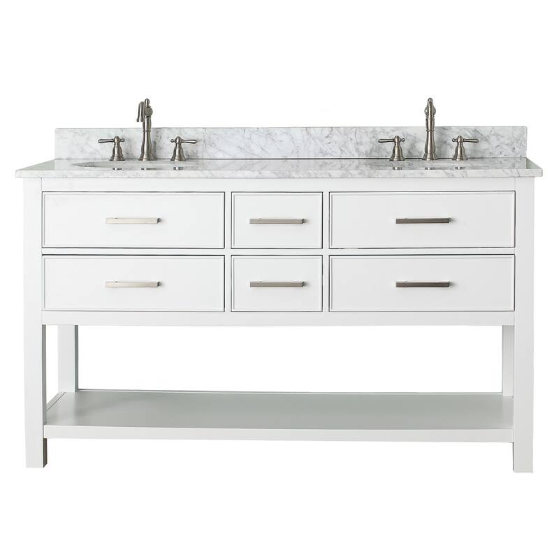 Avanity Brooks 61-inch White Vanity Combo with Top and Sink - Carrara White Marble