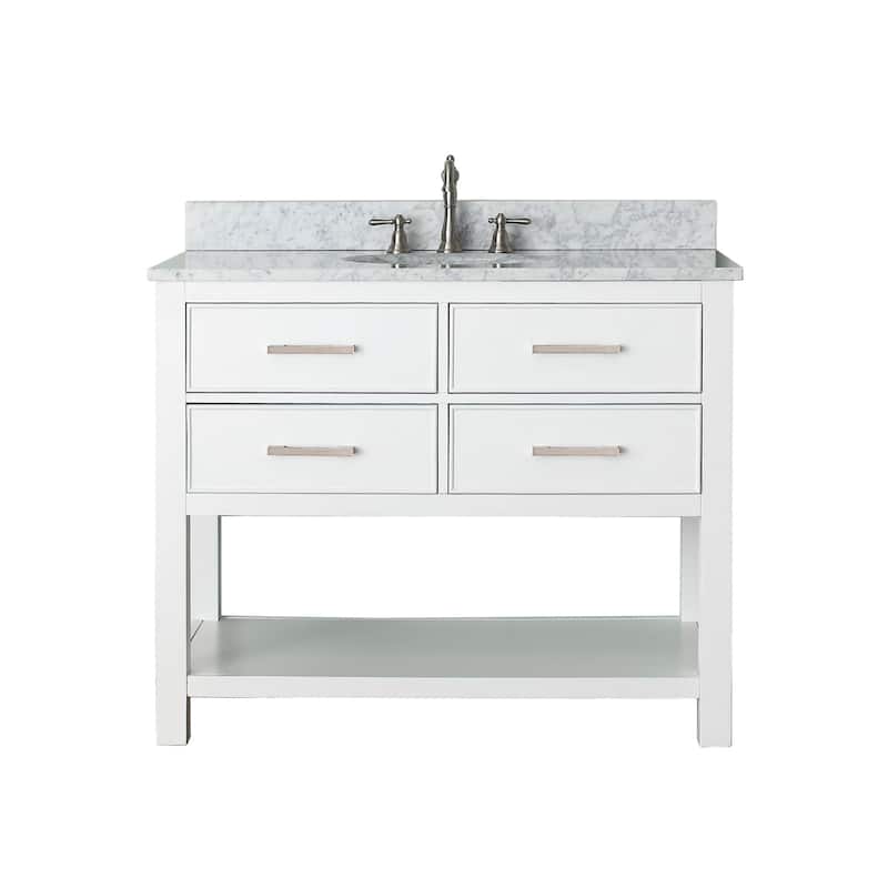 Avanity Brooks White 43-inch Vanity Combo with Top and Sink - Carrara White Marble