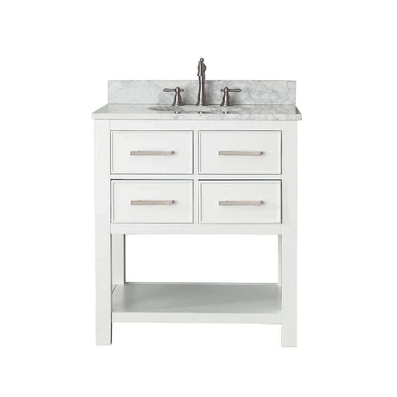 Avanity Brooks 31-inch White Vanity Combo with Top and Sink - Carrara White Marble