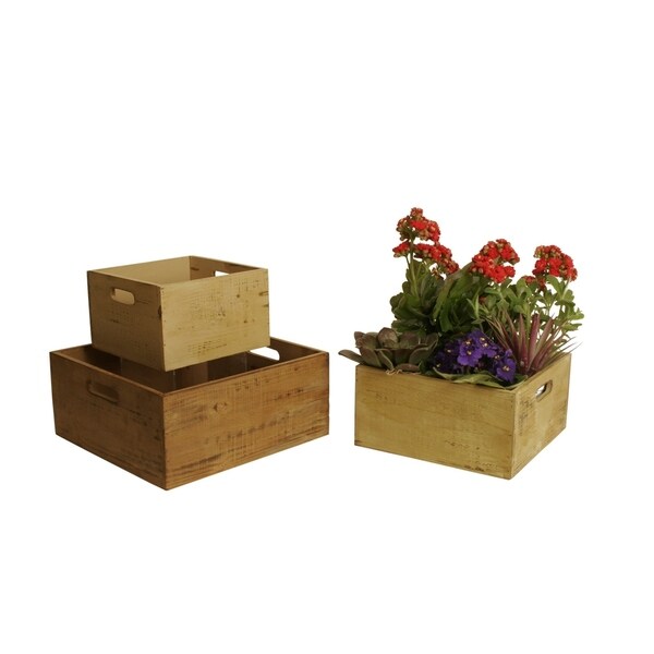 Shop Wald Imports Square Distressed Rustic Wood Crates (Set of 3