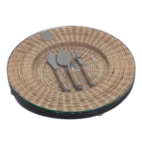 Montecito Round Wicker Cheese Tray with Utensils   Shopping