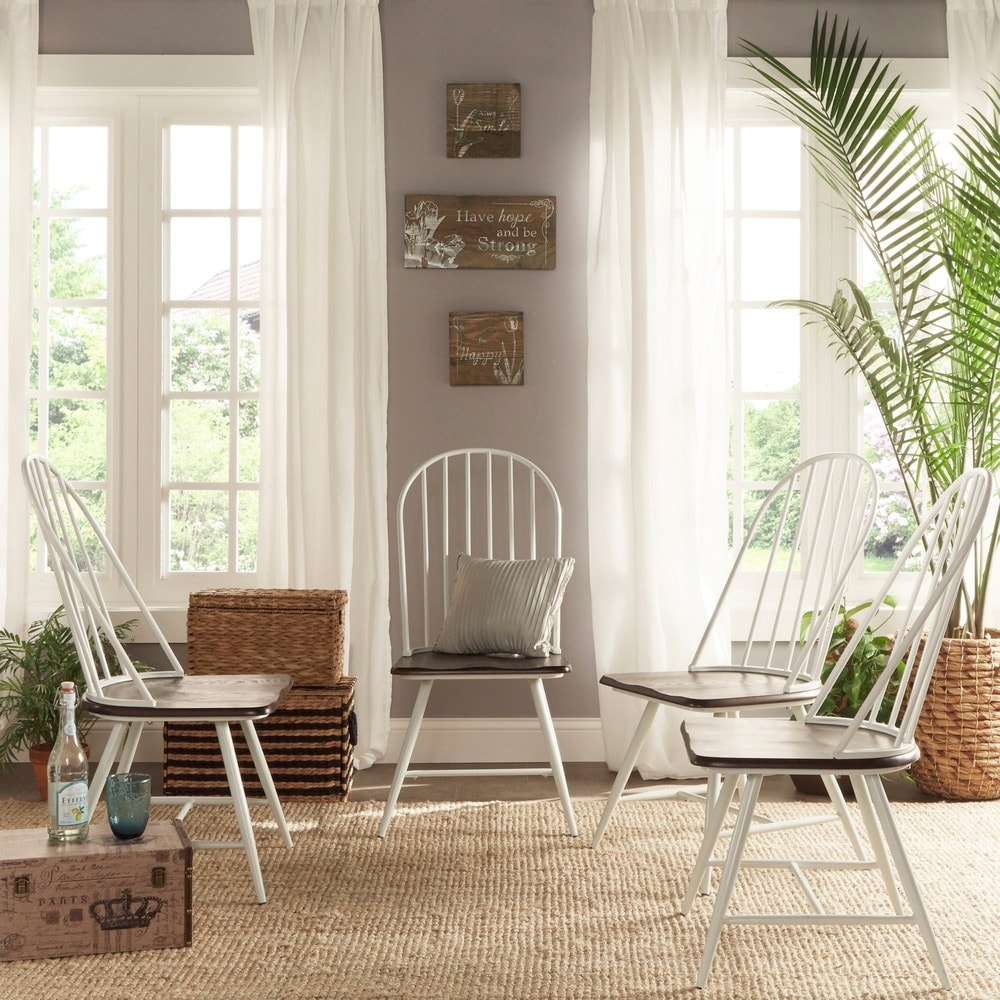 iNSPIRE Q Modern Belita Two-Tone Metal and Wood Spindle Back Dining Chairs (Set of 4)