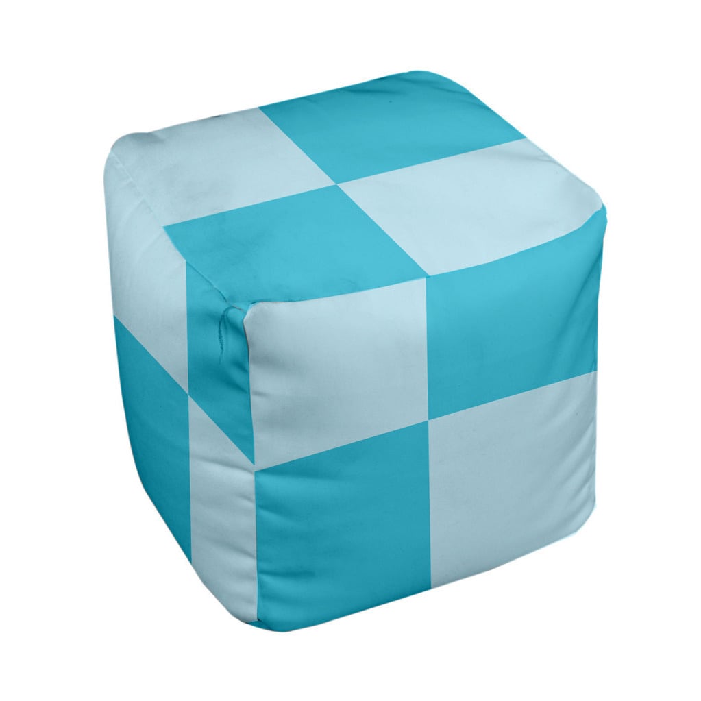 18 x 18-inch Omar/ Turquoise Large Check Decorative Pouf