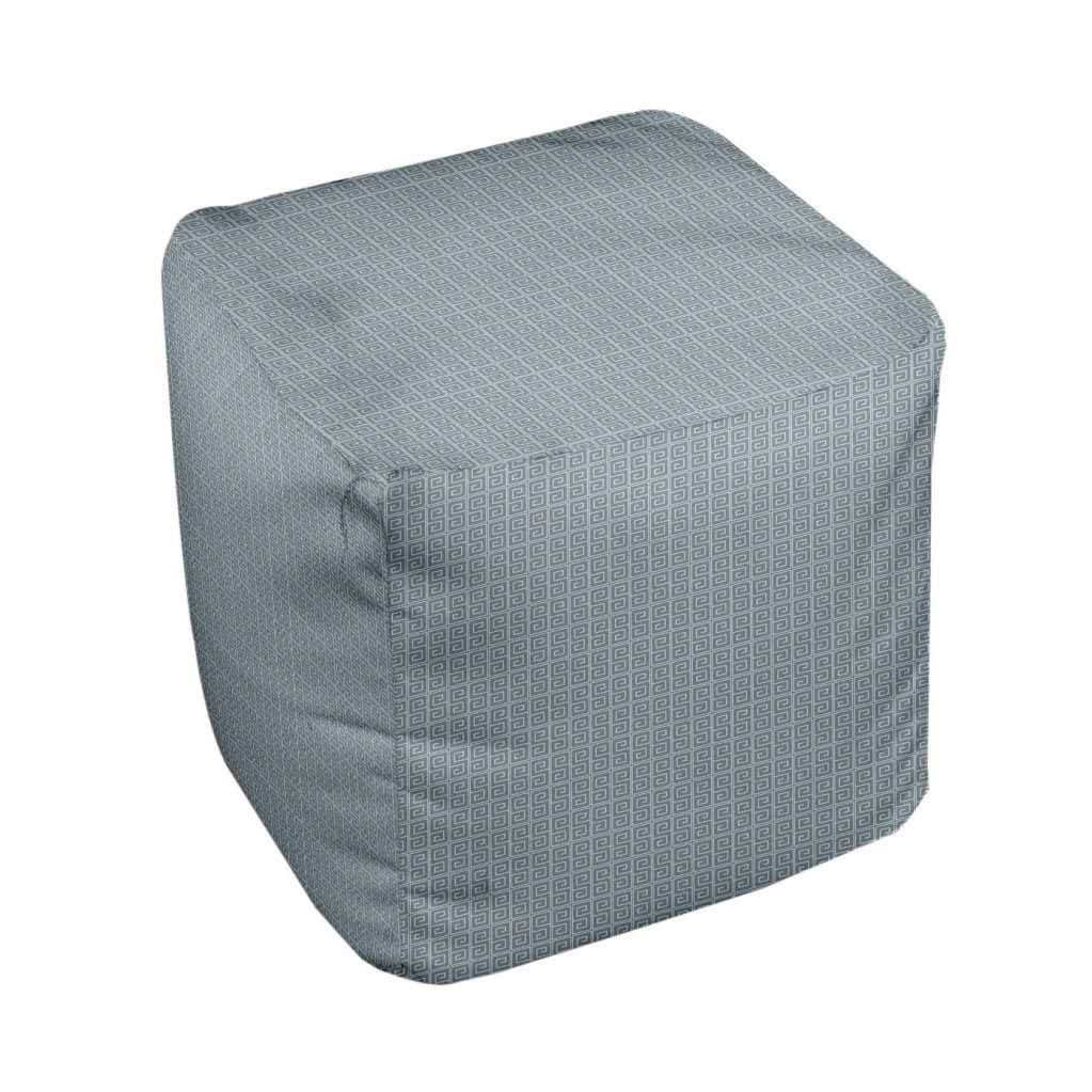 18 x 18 -inch Grey/ Omar Micro Greek Key Print Decorative Pouf