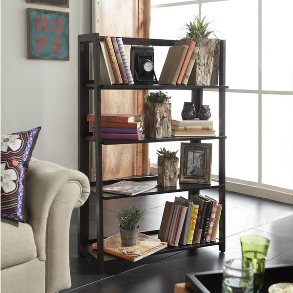 Canted 4-shelf Bookcase in Rich Macchiata - 16577672 - Overstock.com ...