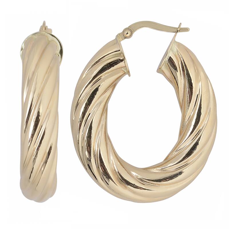 Fremada 10k Yellow Gold Swirl Oval Hoop Earrings