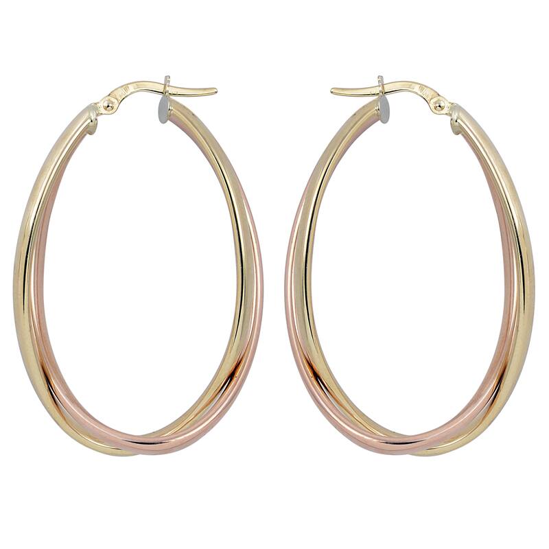 Fremada 10k Two-tone Gold High Polish Overlapping Double Oval Hoop Earrings