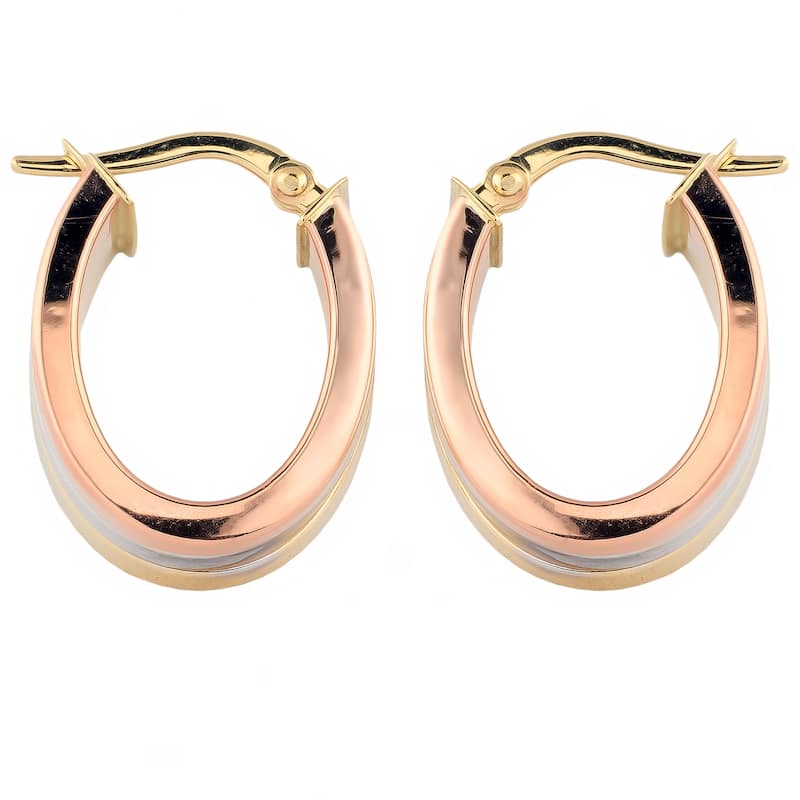 Fremada 10k Tri-color Gold Triple Oval Hoop Earrings