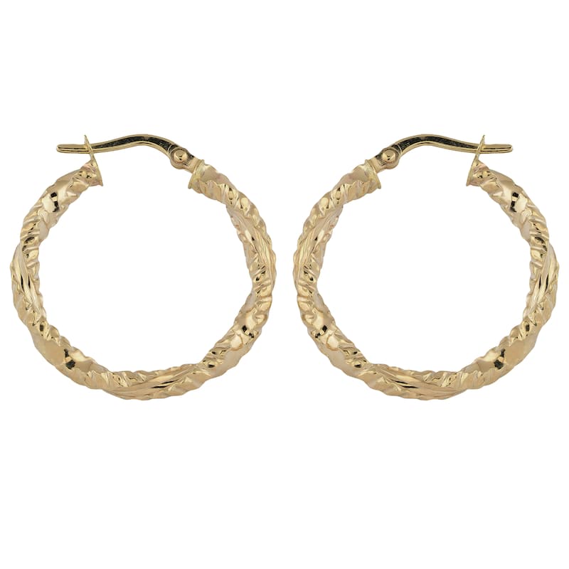 Fremada 10k Yellow Gold Texture Finish Hoop Earrings