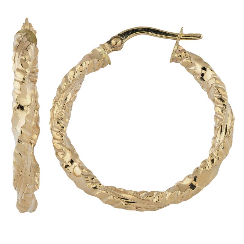Fremada 10k Yellow Gold Texture Finish Hoop Earrings