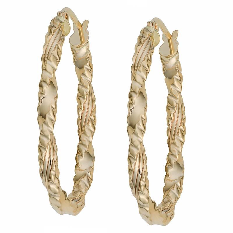 Fremada 10k Yellow Gold Texture Finish Oval Hoop Earrings