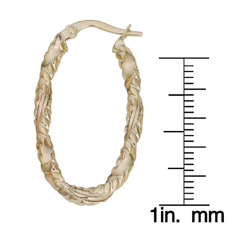 Fremada 10k Yellow Gold Texture Finish Oval Hoop Earrings