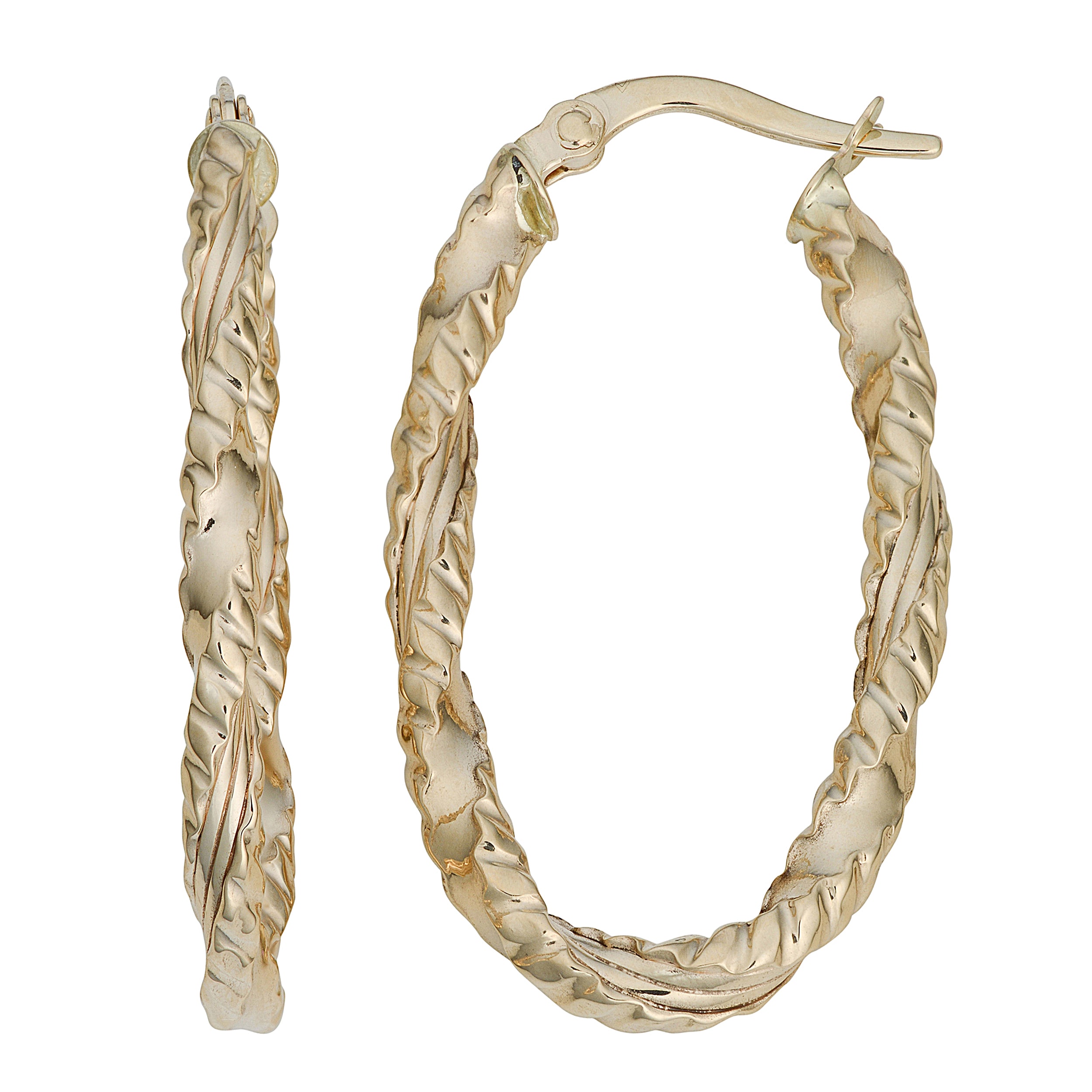 Au Naturale 10k Yellow Gold Texture Finish Oval Hoop Earrings