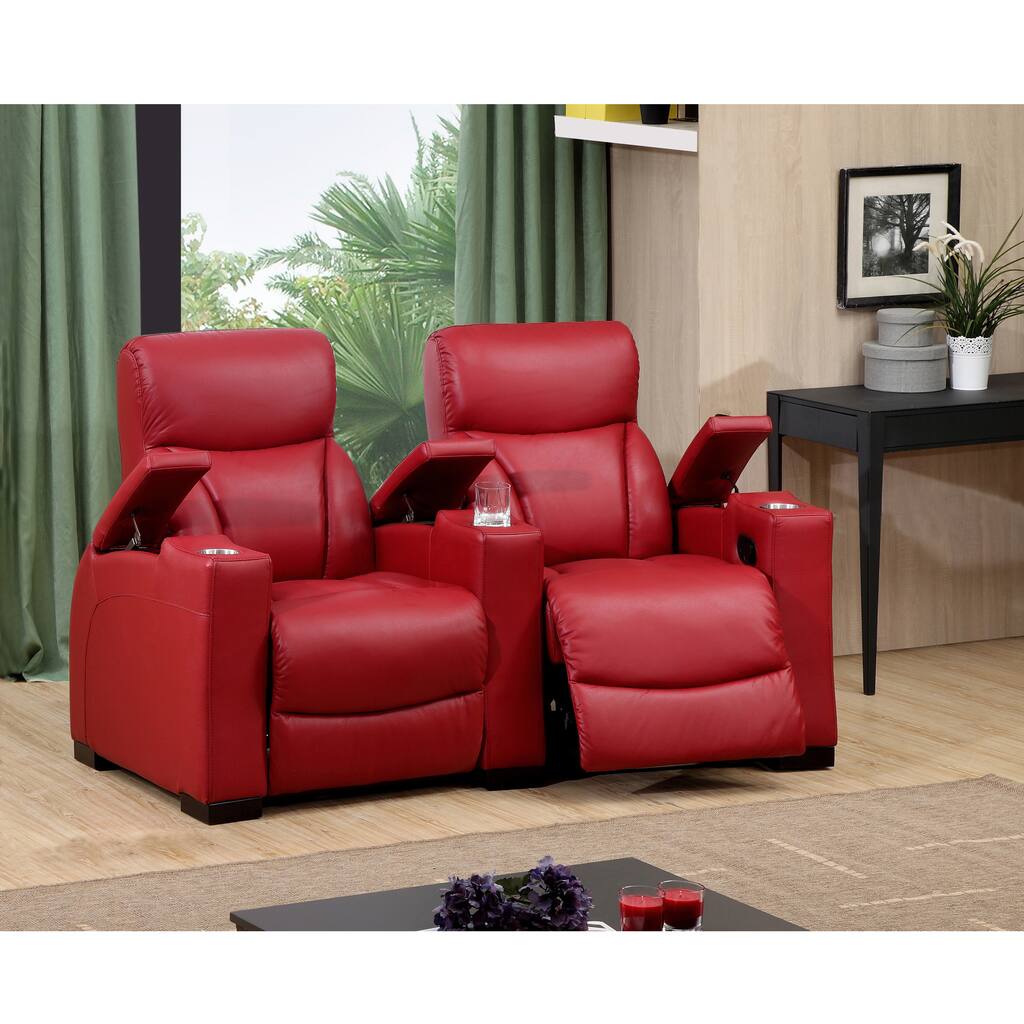 Bristol Two Seat Red Top Grain Leather Recliner Home Theater Seating Set