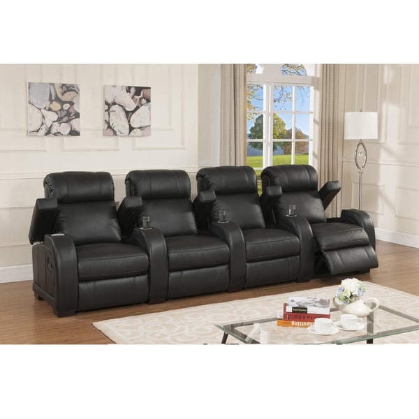 furniture shipping free row Grain Leather Four Top Recliner Black Home Cooper Seat