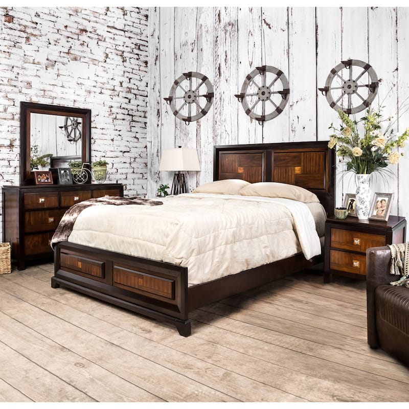 Zuza Transitional Walnut 2-piece 7-Drawer Dresser and Mirror Set by Furniture of America