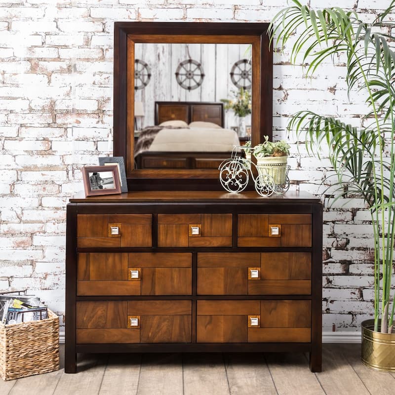 Zuza Transitional Walnut 2-piece 7-Drawer Dresser and Mirror Set by Furniture of America