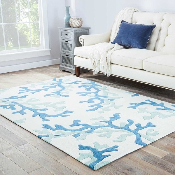 Havenside Home Knotts Handmade Abstract White/ Blue Area Rug - 6' x 6'