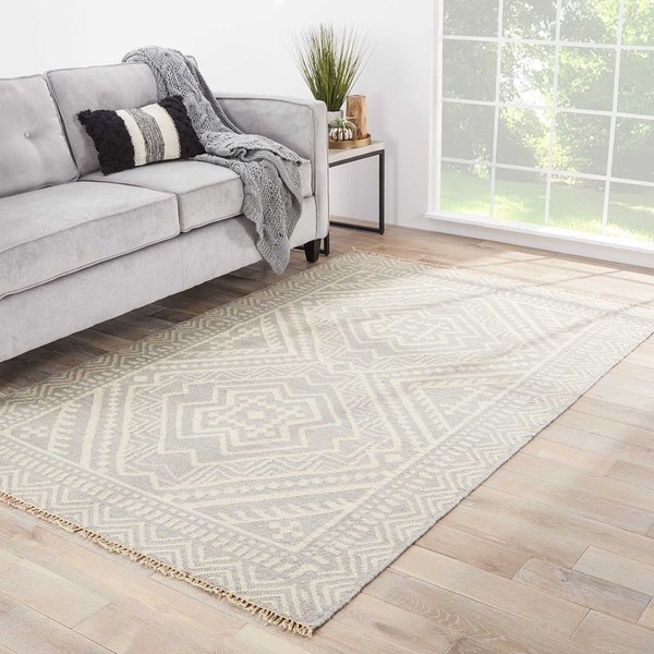 Sera Handmade Geometric Gray/ Off-White Area Rug (2' X 3') - 2' x 3'