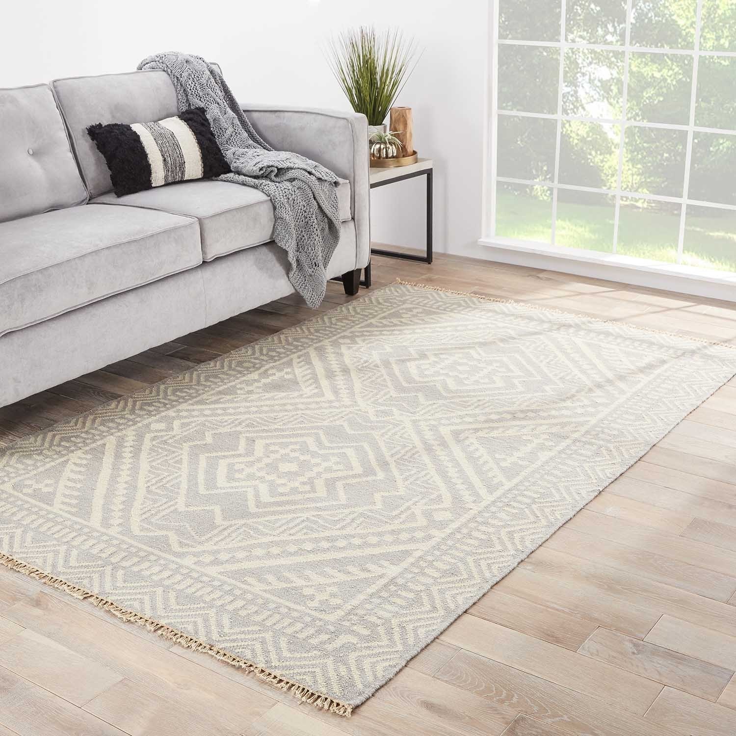 Sera Handmade Geometric Gray/ OffWhite Area Rug (8' X 10') 8' x 10' Free Shipping Today