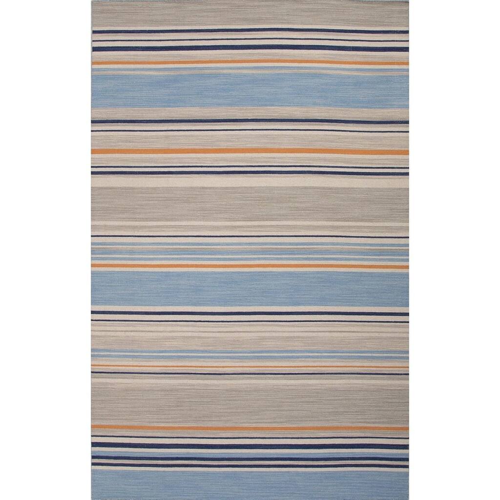Balaton Handmade Stripe Blue/ Orange Area Rug (5' X 8') - 5' x 8'
