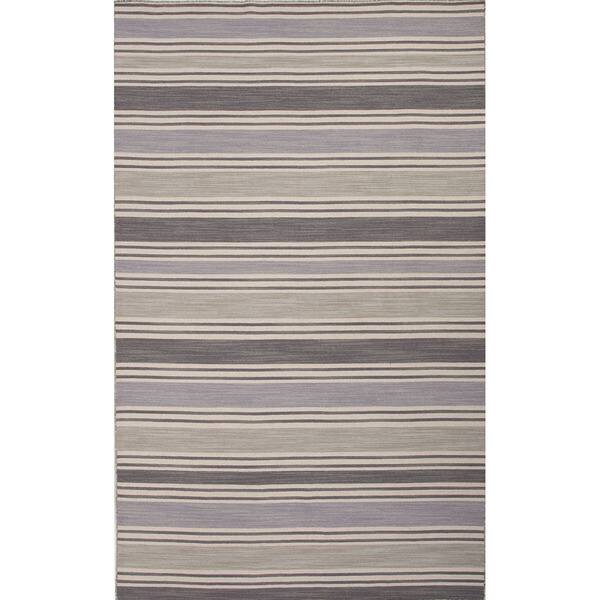 Flat Weave Stripe Pattern Blue/ Grey Wool Area Rug (8' x 10') Bed