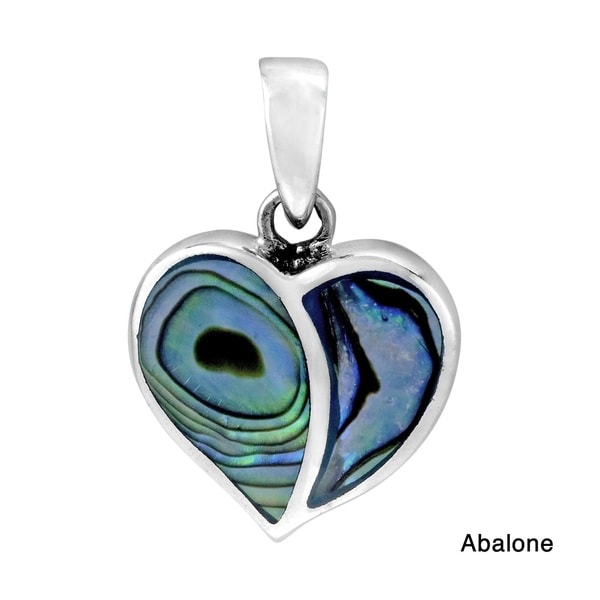 Handmade One Love Heart Stone Inlay .925 Sterling Silver Pendant (Thailand)