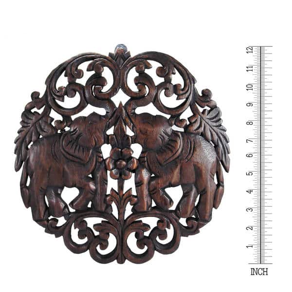 Handmade Elaborate Circular Double Thai Elephant Hand Carved Wood Wall Art (Thailand)