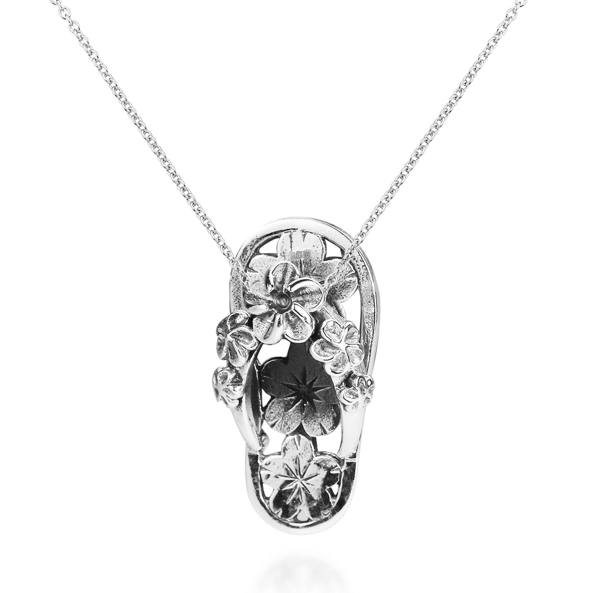 STERLING SILVER 925 SHINY HEART CROSS 4 HAWAIIAN PLUMERIA FLOWER PENDANT