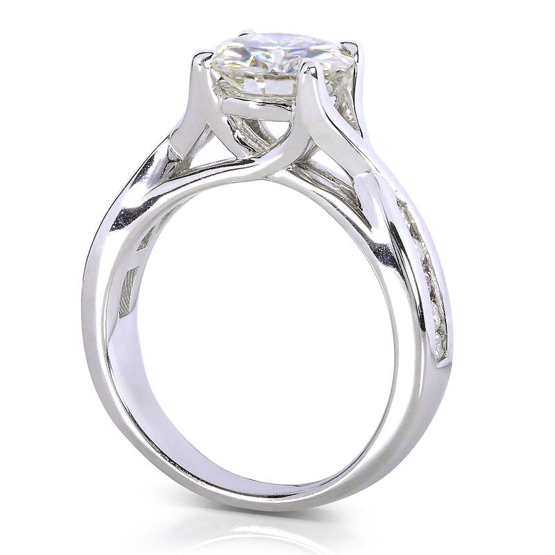Annello by Kobelli 14k White Gold 1 3/4ct TGW Round-cut Moissanite and Channel-set Diamond 3-piece Bridal Rings Set