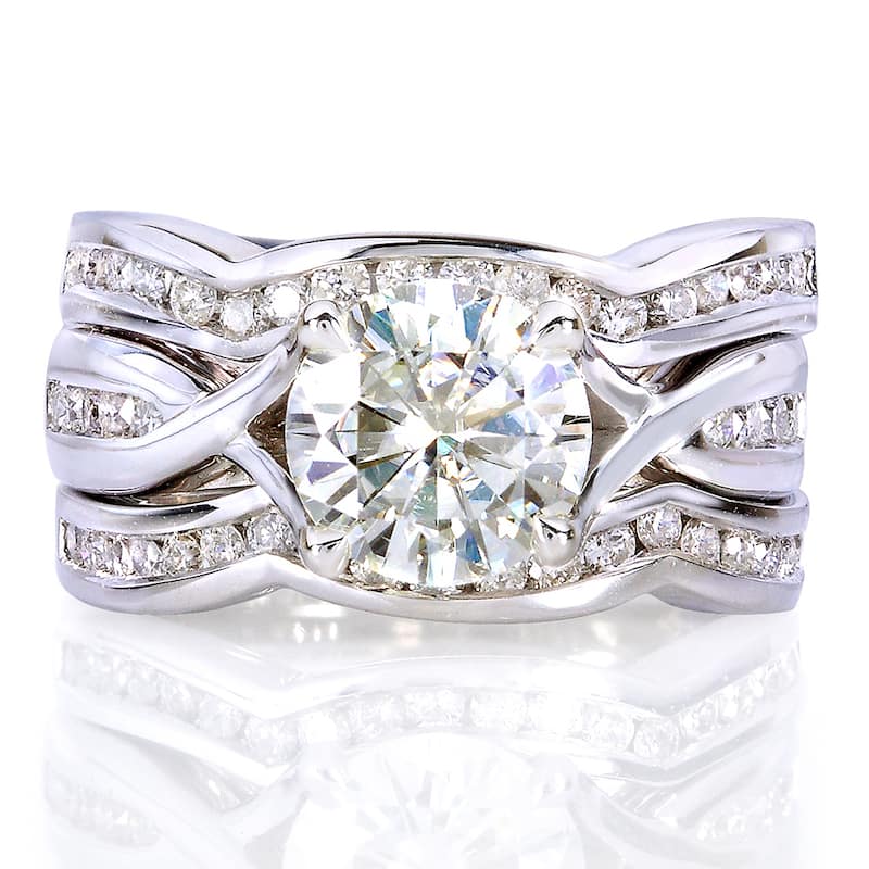 Annello by Kobelli 14k White Gold 1 3/4ct TGW Round-cut Moissanite and Channel-set Diamond 3-piece Bridal Rings Set