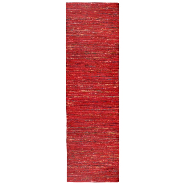 Recycled Sari Silk Red Runner (2'6 x 12') - 2'6" x 12'