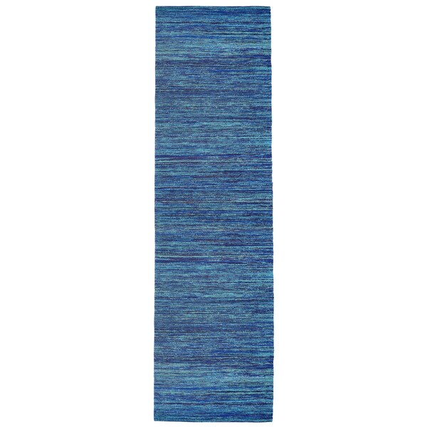 Recycled Sari Silk Blue Runner (2'6 x 12') - 2'6" x 12'