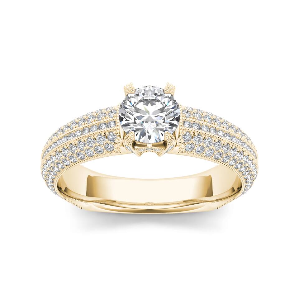 De Couer 14k Yellow Gold 1 1/2ct TDW Diamond Pave Band Engagement Ring