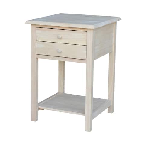 Square Solid Parawood Unfinished 2-drawer Lamp Table