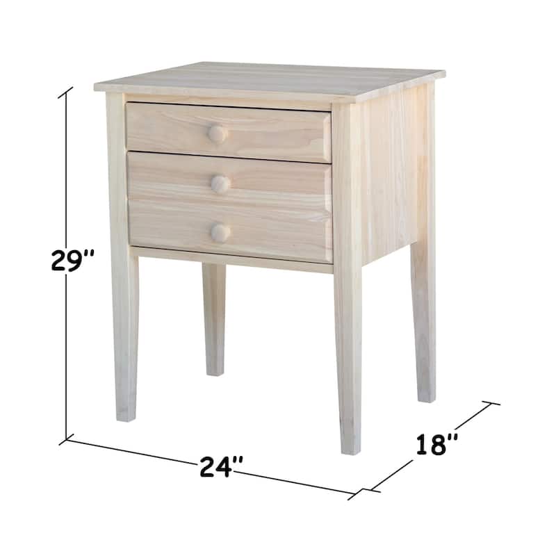 Unfinished Solid Parawood 2-drawer Accent Table