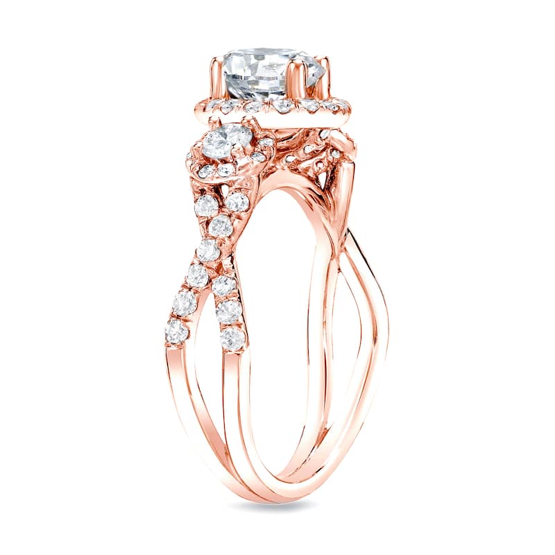 Auriya 14k Rose Gold 2ctw Twisted 3-stone Halo Diamond Engagement Ring (H-I, SI1-SI2)
