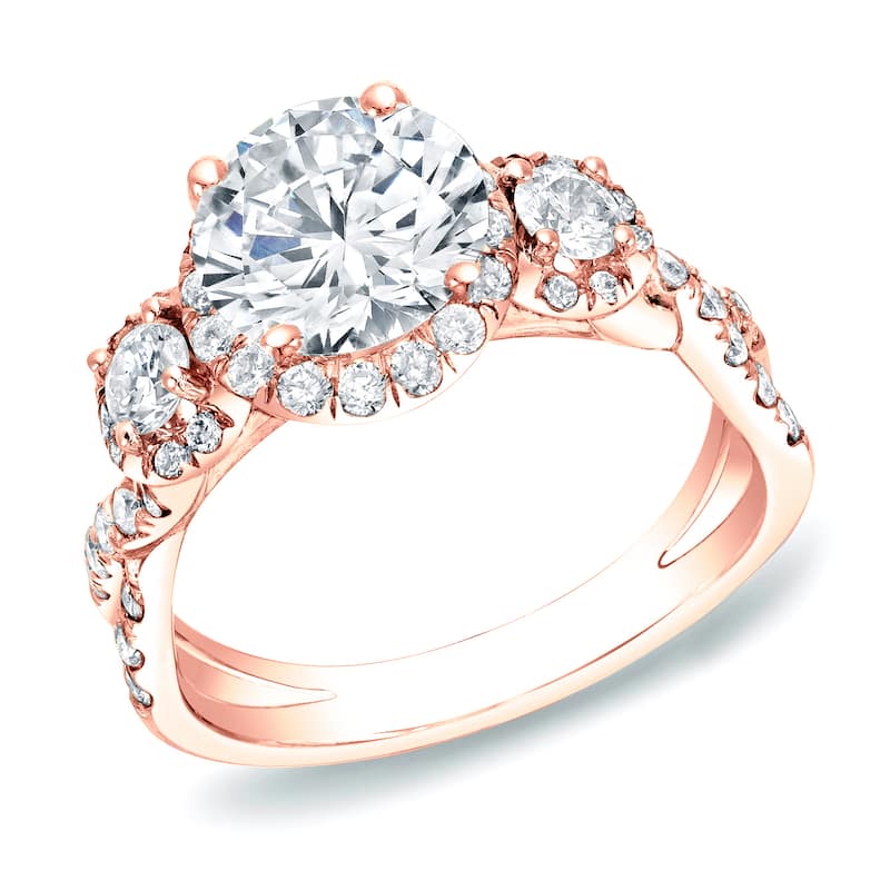 Auriya 14k Rose Gold 2ctw Twisted 3-stone Halo Diamond Engagement Ring (H-I, SI1-SI2)