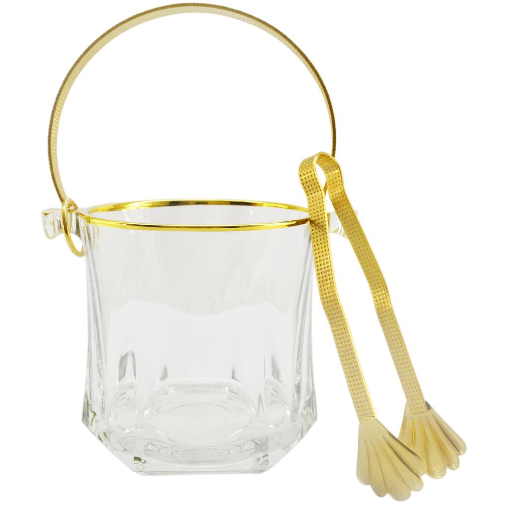 Goldtone Accented Ice Bucket with Handle and Pick