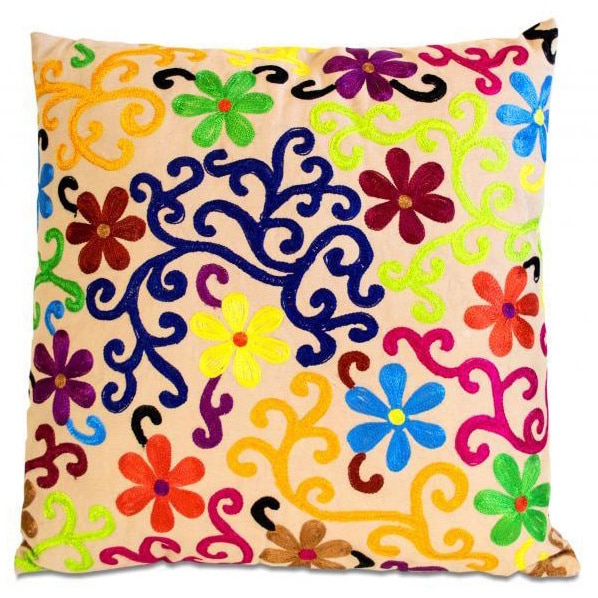 Bright Flowers and Vines Throw Pillow
