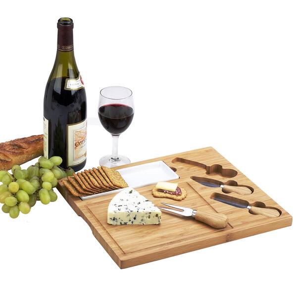 Picnic at Ascot Celtic Bamboo Cheese Board Set with Ceramic Dish and 3