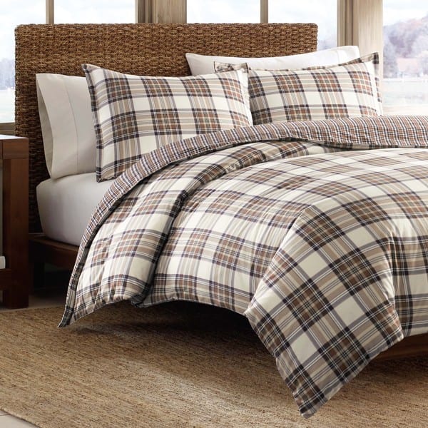 Shop Eddie Bauer Edgewood Plaid Khaki 3 Piece Cotton Duvet Cover