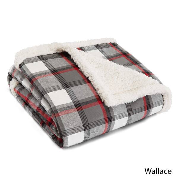Eddie Bauer Edgewood Plaid Flannel Sherpa Throw Blanket Khaki 50/" x 60/"