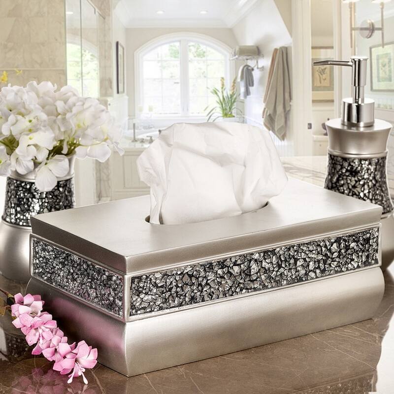 Creative Scents Mosaic Glass Silver Tissue Box Cover Rectangular