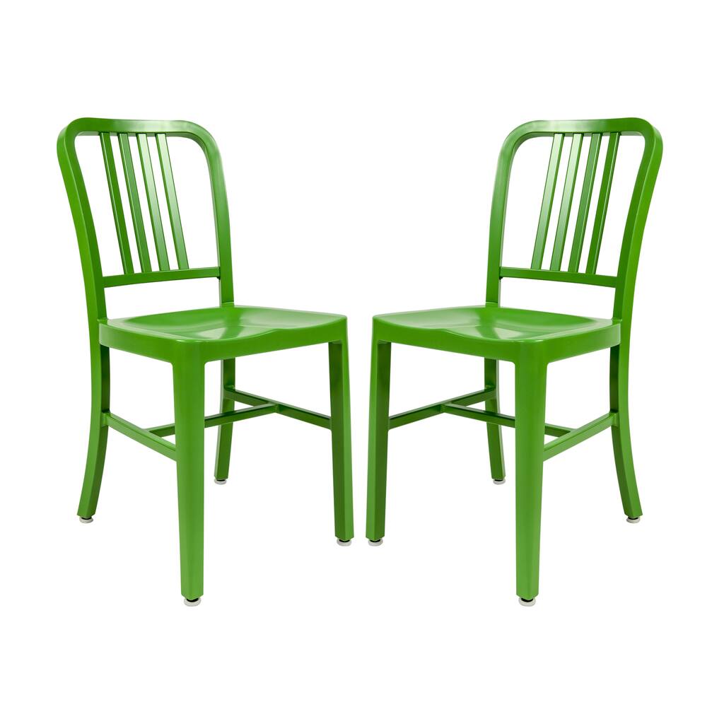 LeisureMod Alton Green Modern Aluminum Dining Side Chair Set of 2