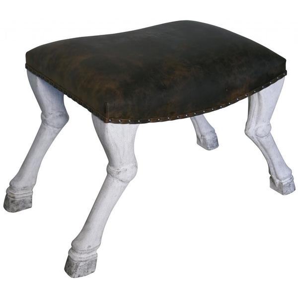 Claw Leg White Weathered/ Leather Saddle Stool