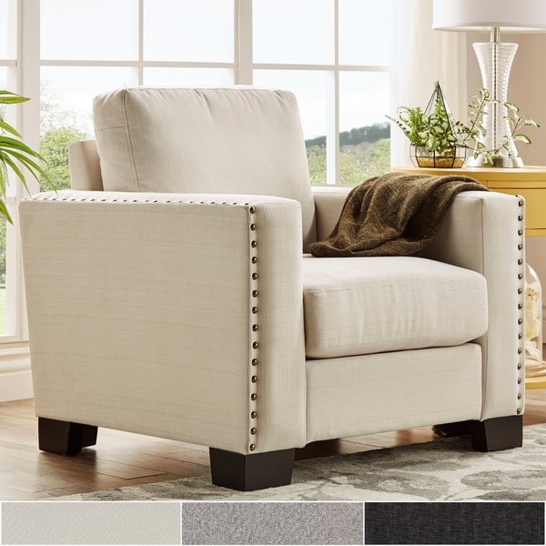 Torrington Linen Nailhead Track Arm Accent Chair by iNSPIRE Q Classic