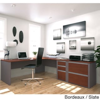 Bestar Connexion L-shaped Workstation with Lateral File (Bordeaux and Slate)